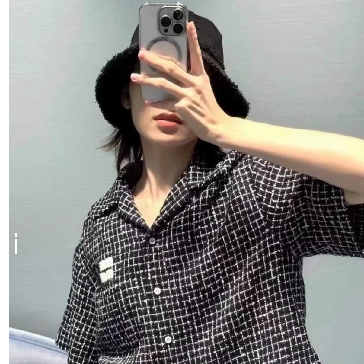 未使用 MIU MIU/缪缪 单排扣格纹短款粗花呢短袖夹/csy021 