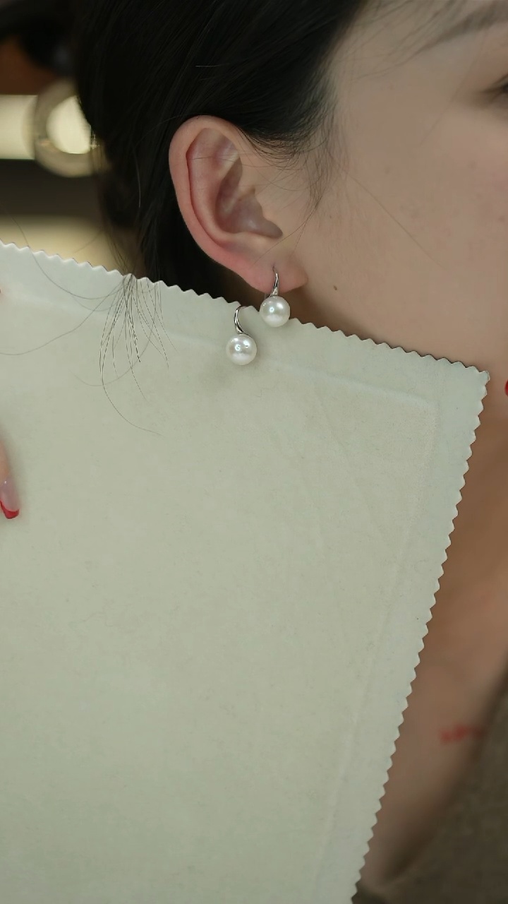 银S925镶嵌耳饰淡水珍珠9-10高跟鞋耳钉