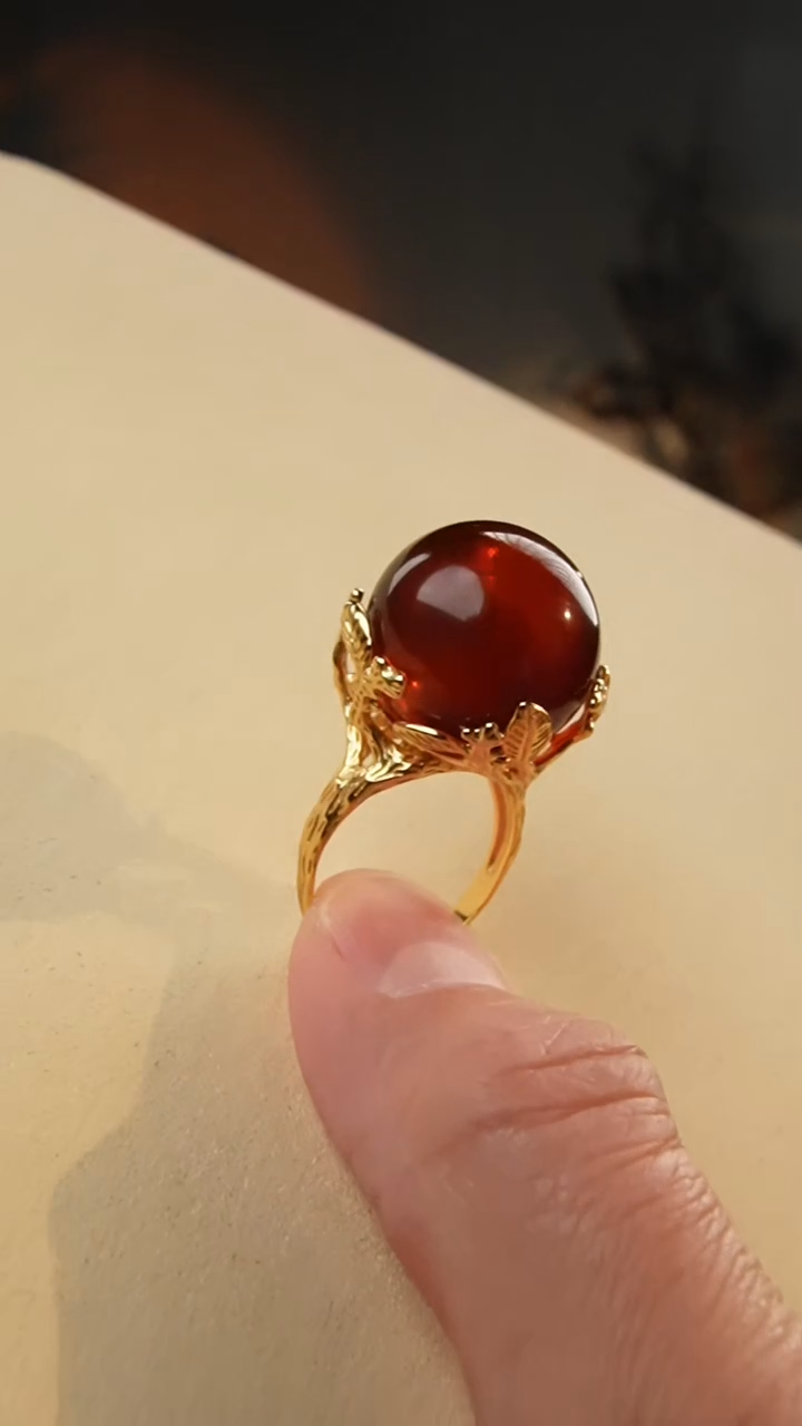 【闪购商品】琥珀颈饰银S925镶嵌20+血珀戒指