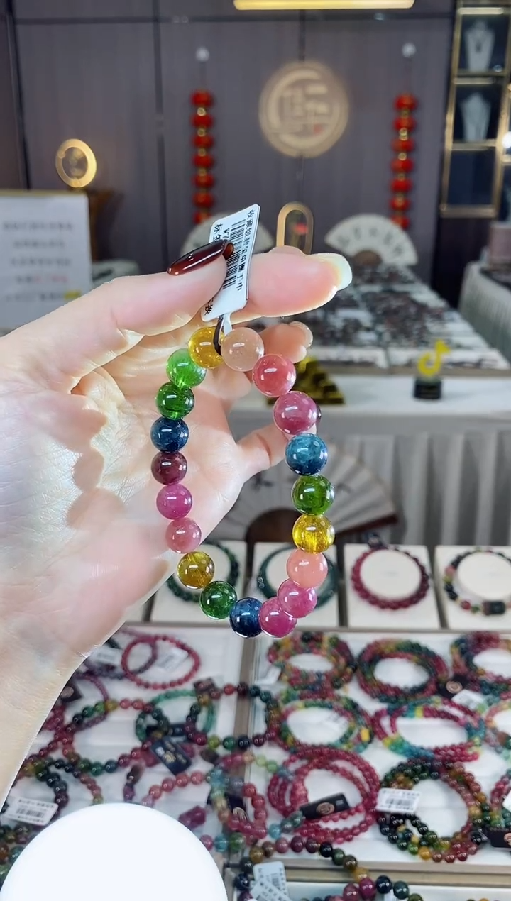 未镶嵌老矿碧玺色标彩虹单圈手串mm+碧玺dan多样性发货一条