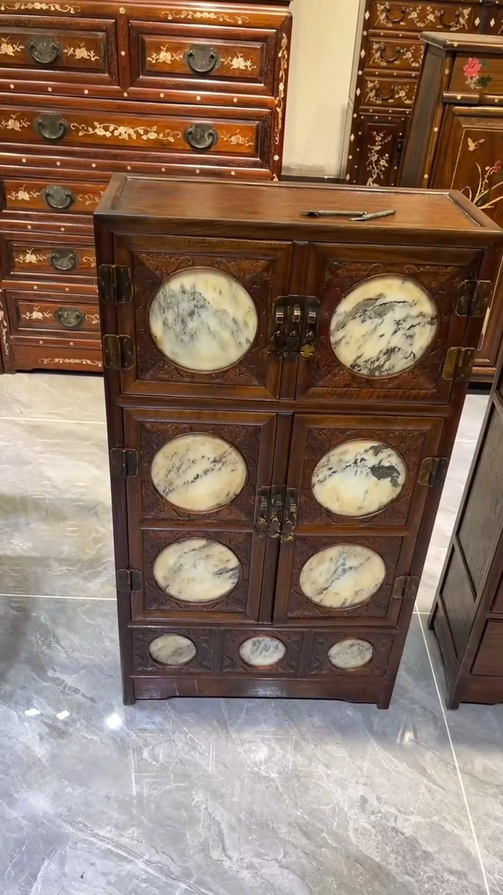 木镶嵌云石板收纳柜