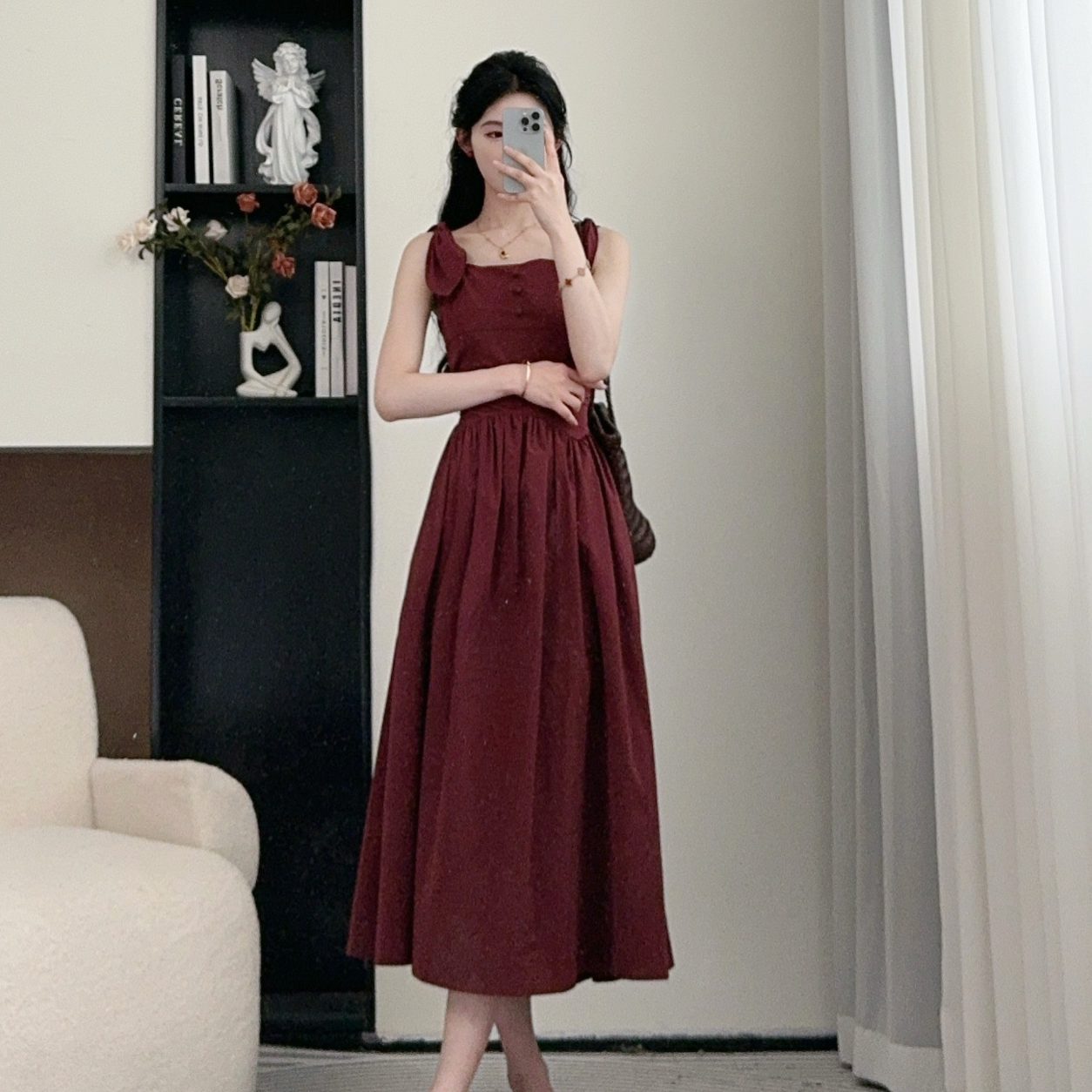 小八请沧 25年夏季新款法式复古气质舒适收腰连衣裙 00071 BQC