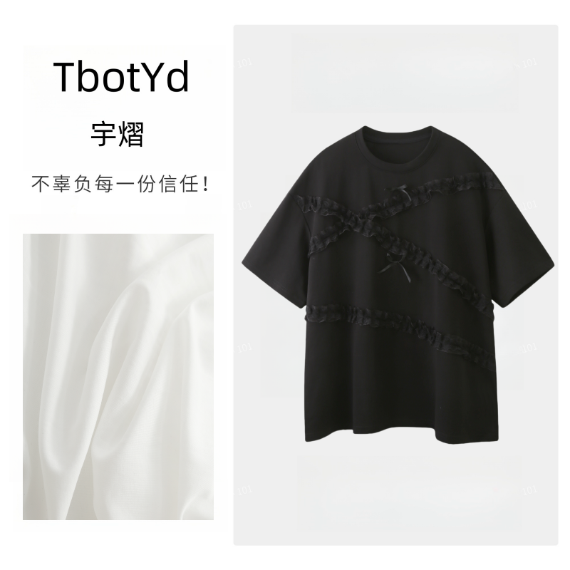 蝴蝶结蕾丝甜辣短袖女春夏宽松设计感T恤情侣小众潮流夏季
