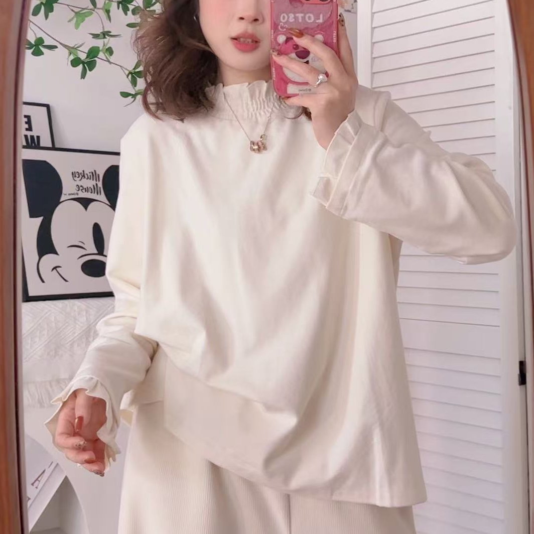 大码打底衫女2025秋冬双面德绒百搭T恤内搭白色套头打底上衣25859