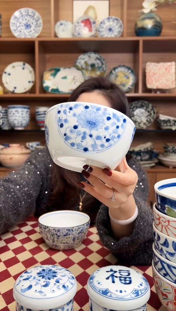 【闪购商品】瓷片花伊万里13cm平底汤碗中