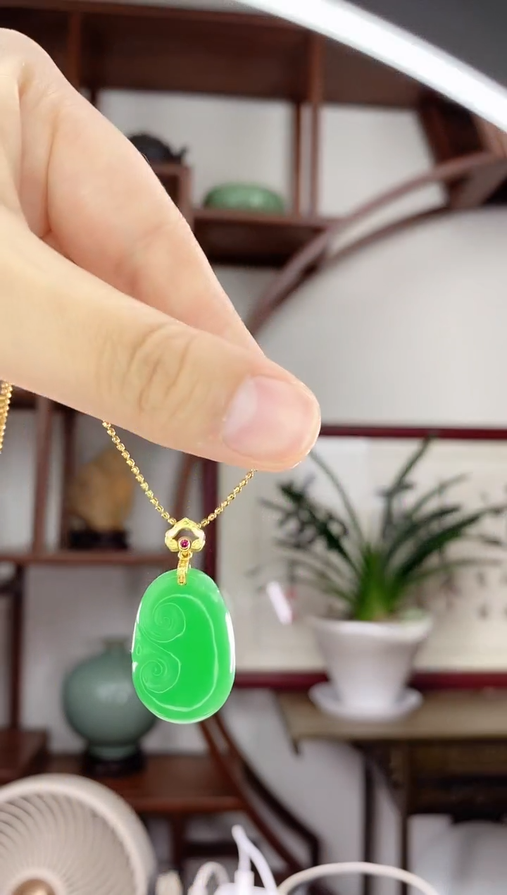 翡翠未镶嵌吊坠(赠链)绿如意X10