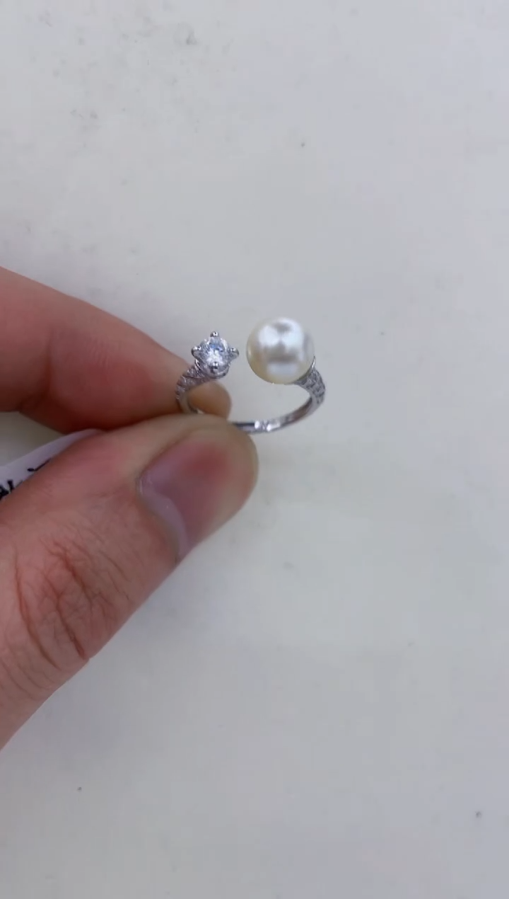 银S925镶嵌戒指海水珍珠  