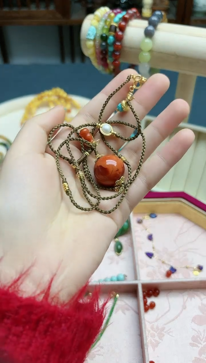 【闪购商品】南红玛瑙吊坠银S925镶嵌南红圆珠吊坠*1 YX