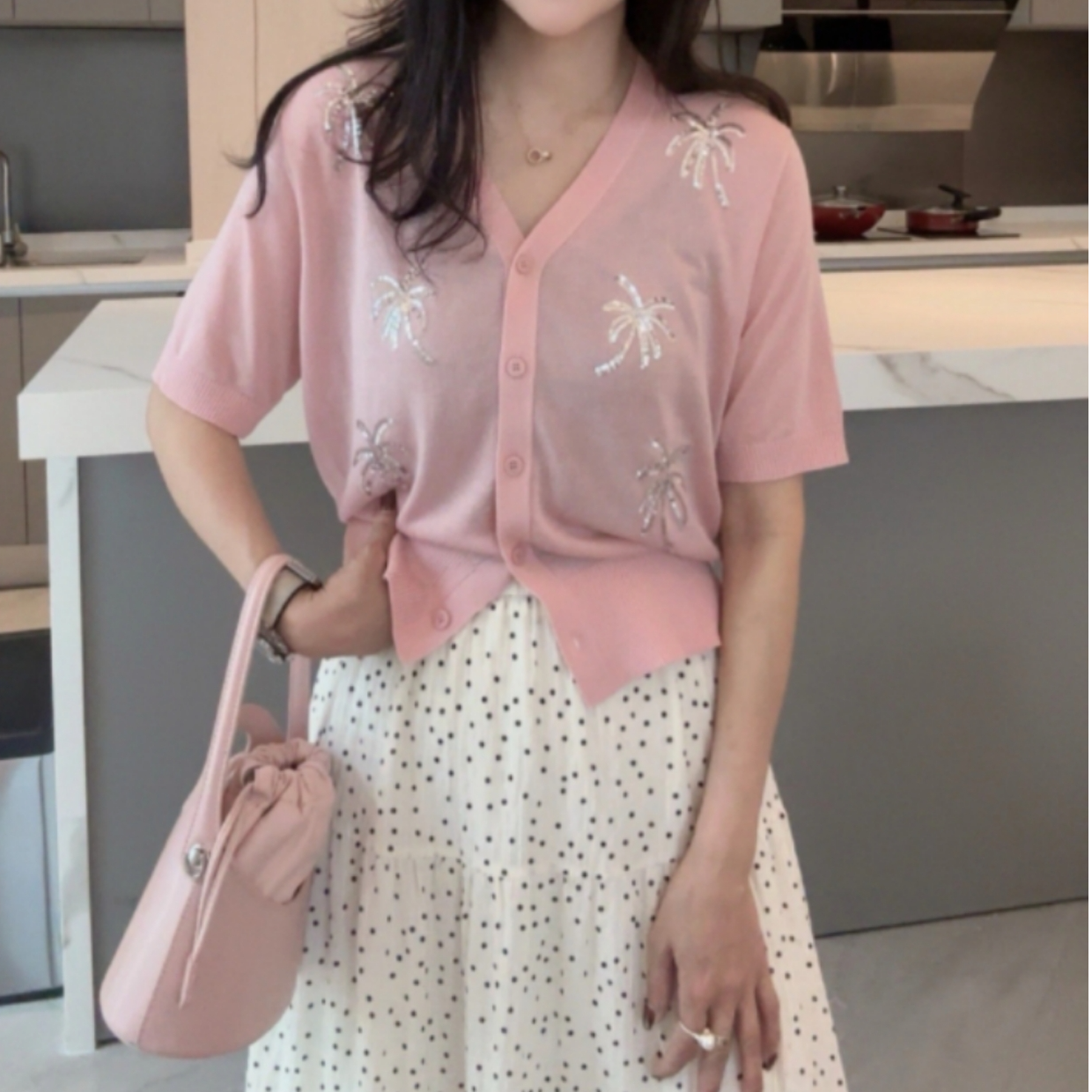 欧货V领壳片短袖针织杉女夏季2025新款时尚百搭宽松显瘦薄款上衣