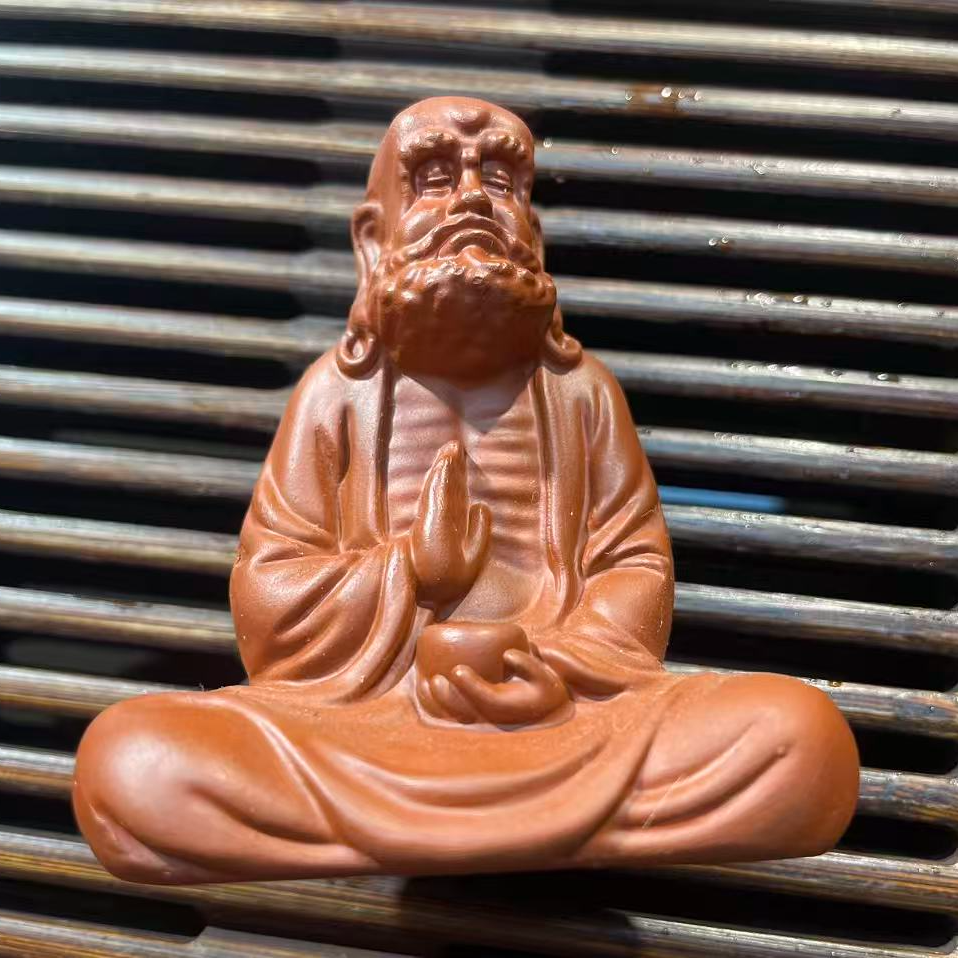 宜兴紫砂全手工制朱泥达摩茶宠 重手