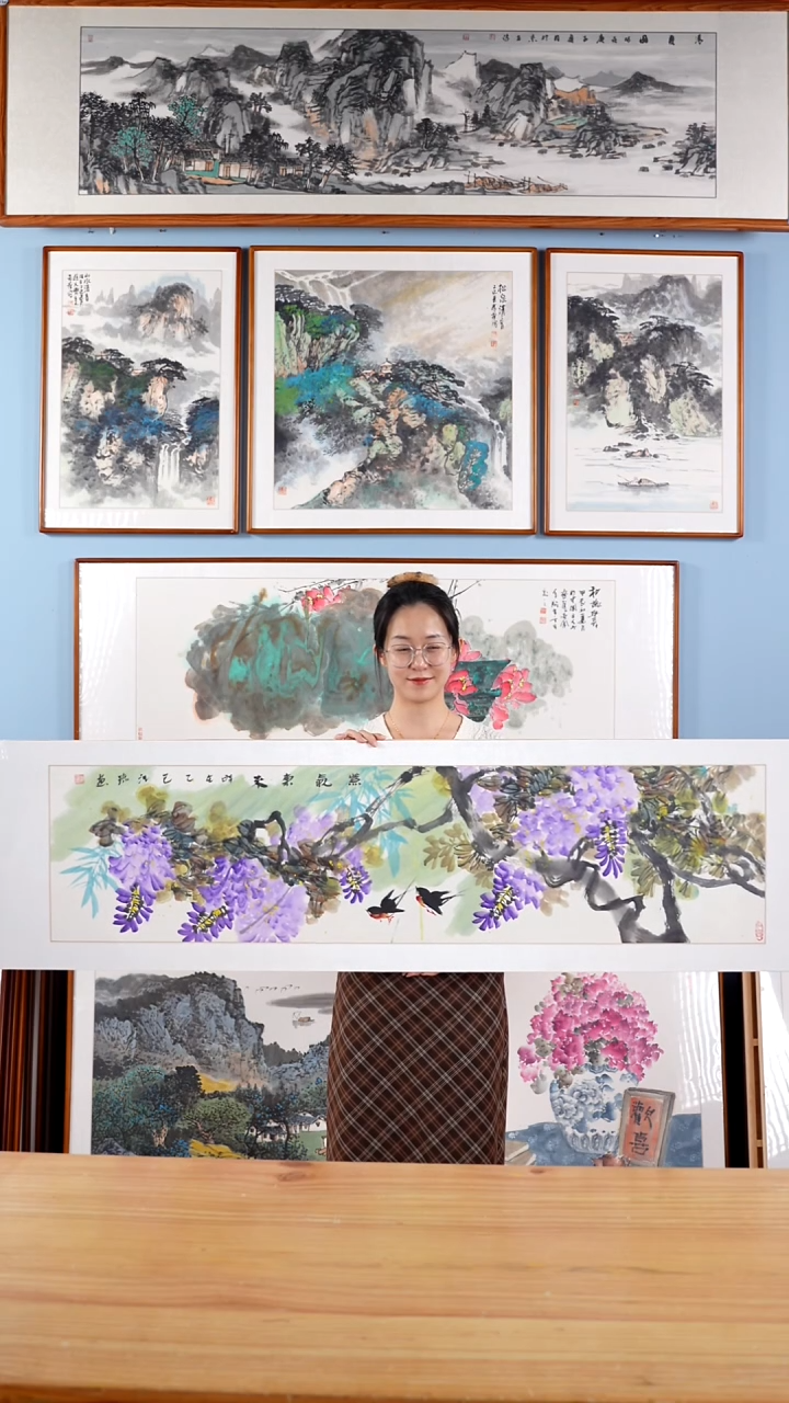【闪购商品】国画汪琼《紫气东来》手绘含框162*47