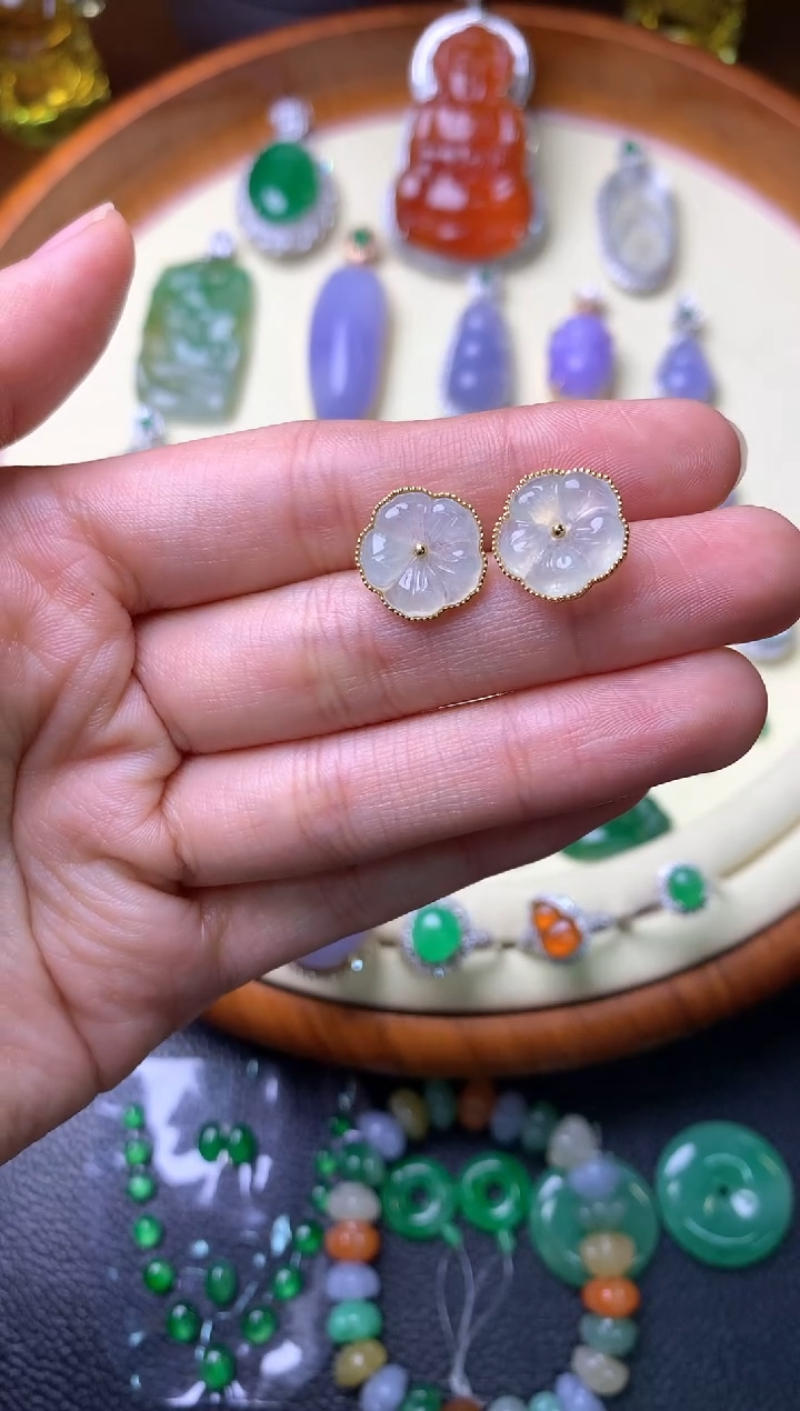 【闪购商品】翡翠耳饰18K金镶嵌耳饰