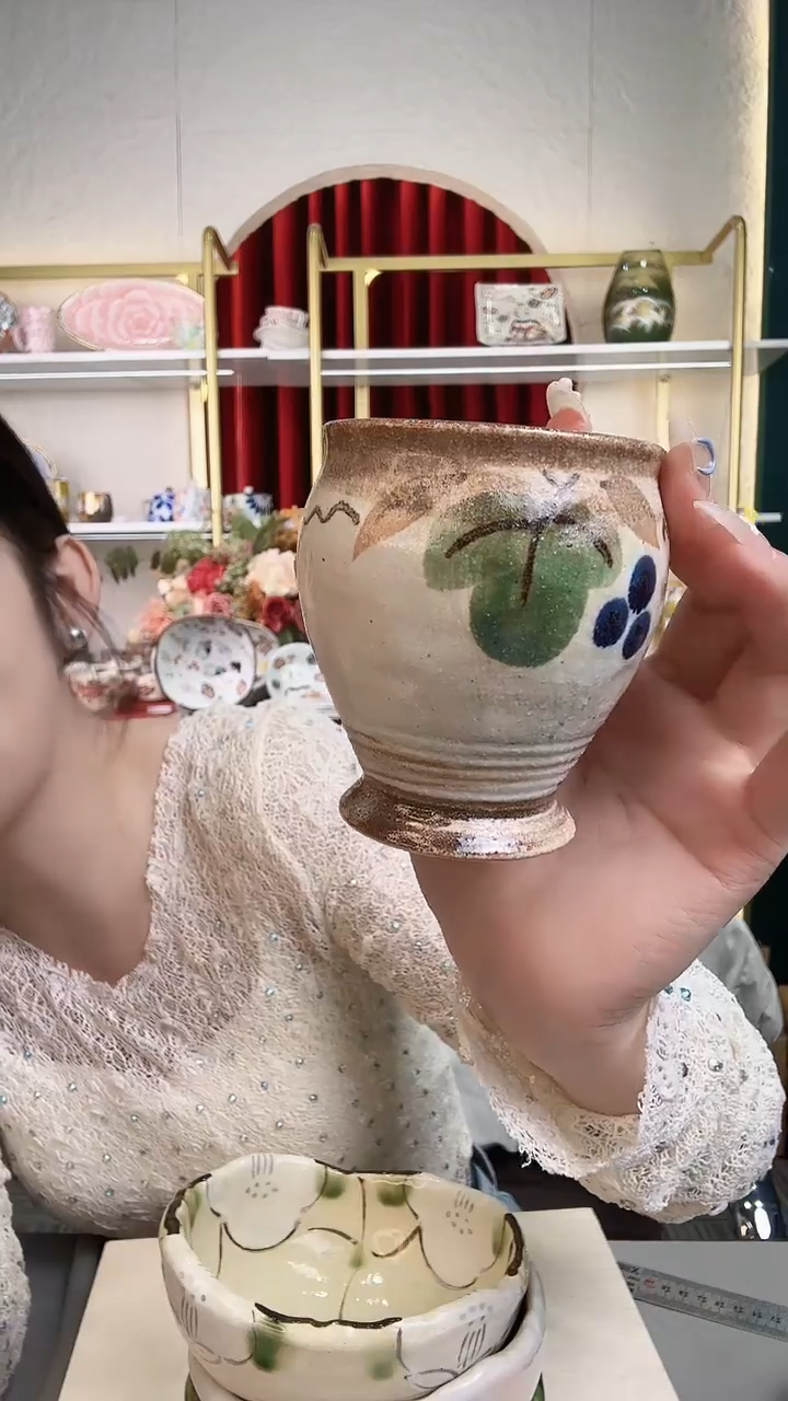 盘日本进口濑户烧手绘葡萄茶杯