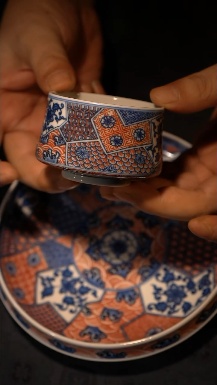 瓷片L**g游玉堂 仿明釉里红锦纹杯