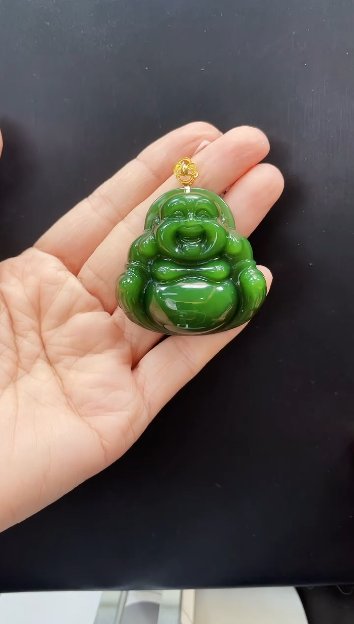 和田玉18K金镶嵌吊坠(赠链)多样性发一