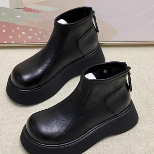 【现货+运费险】An新款秋冬季增高短靴切尔西靴加绒厚底马丁靴铁头