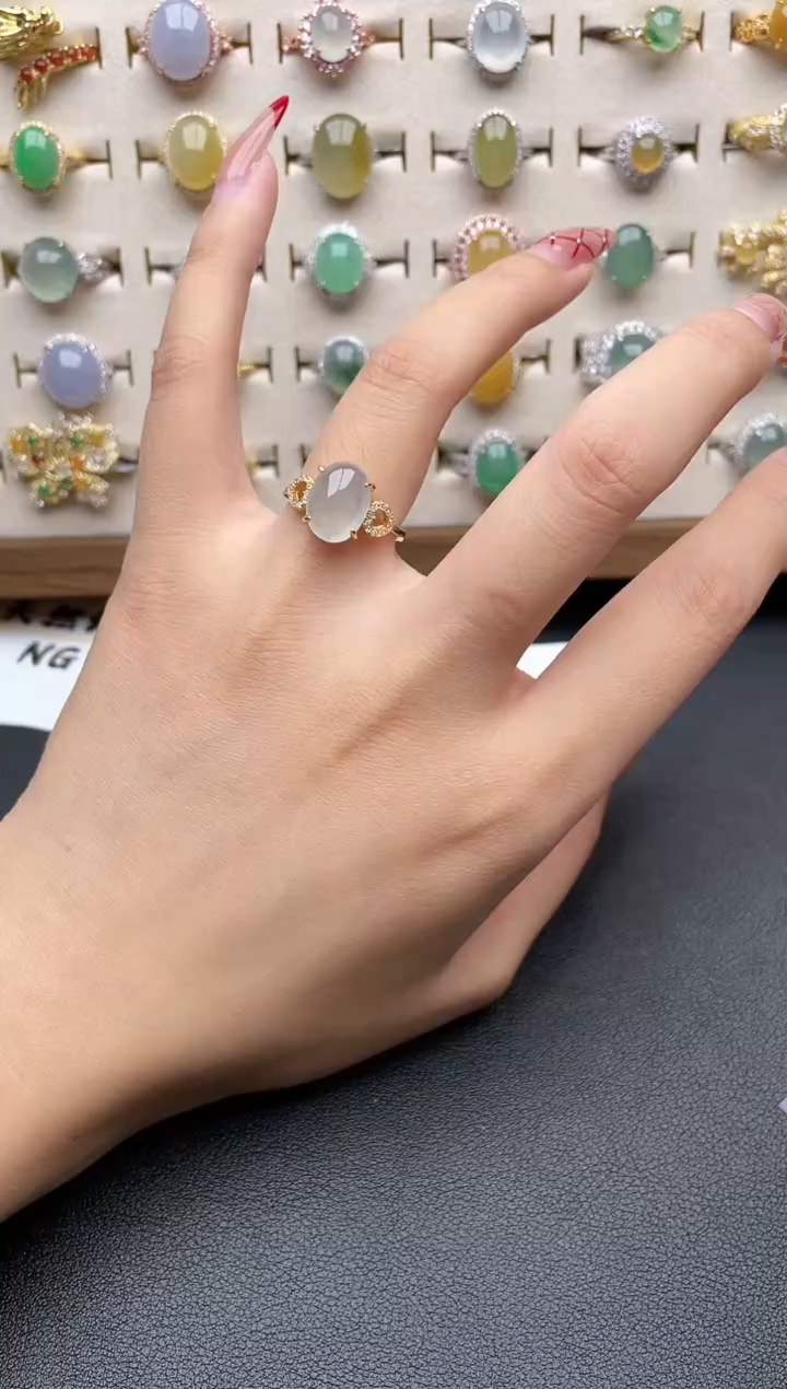 【闪购商品】翡翠戒指银S925镶嵌一物一证一礼盒