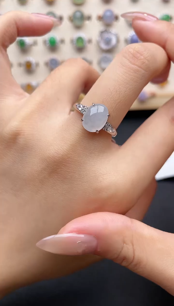 【闪购商品】翡翠戒指银S925镶嵌一物一证一礼盒