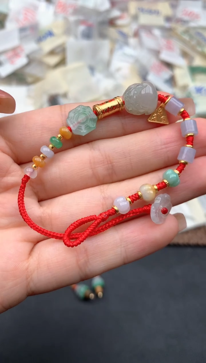 银S925镶嵌挂件翡翠一18手围  三合龙鼠猴