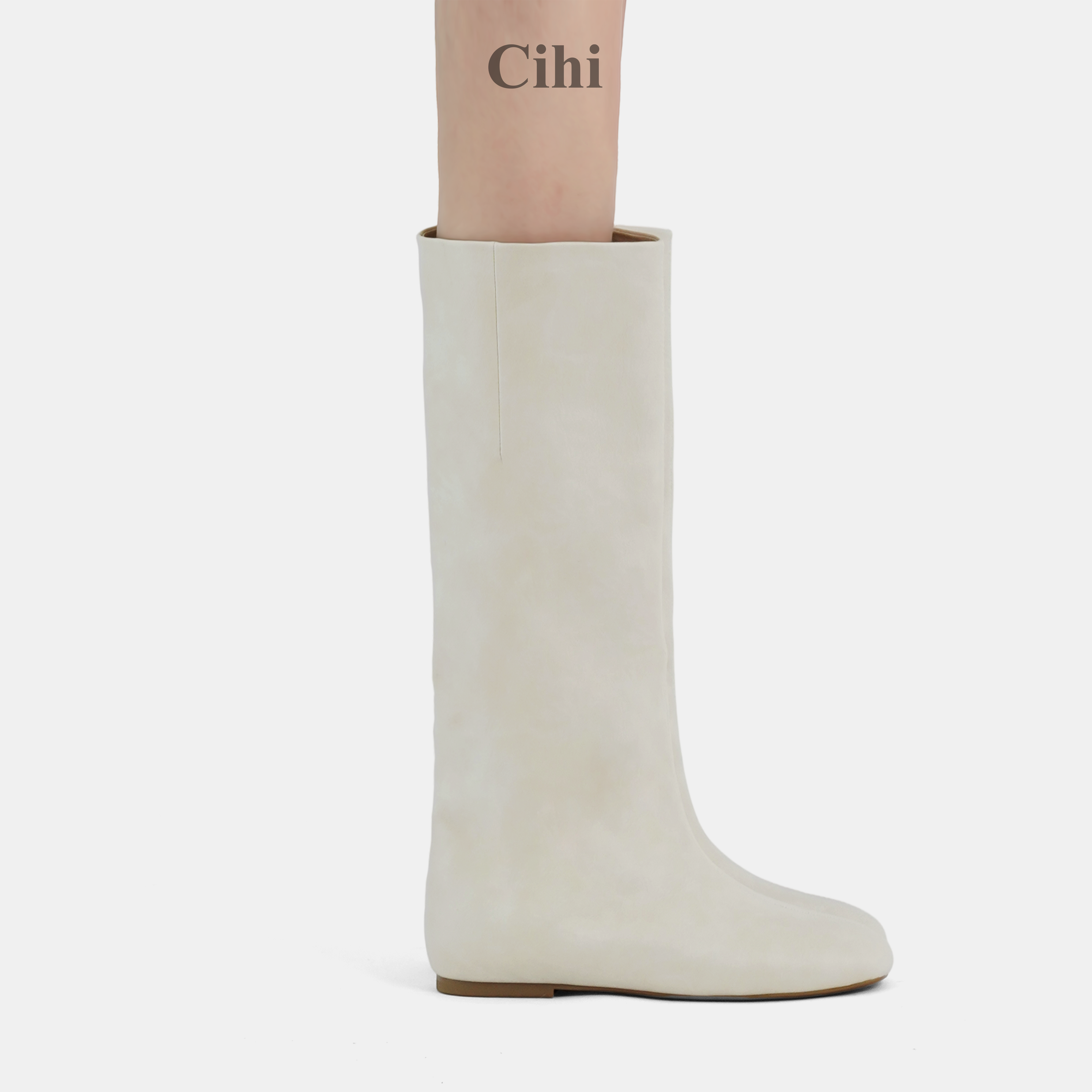 Cihi'Opia' 线条主义  简约内增高套筒圆头高筒靴