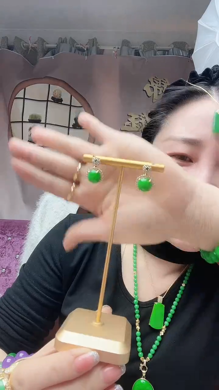 【闪购商品】翡翠耳饰14K金镶嵌8号