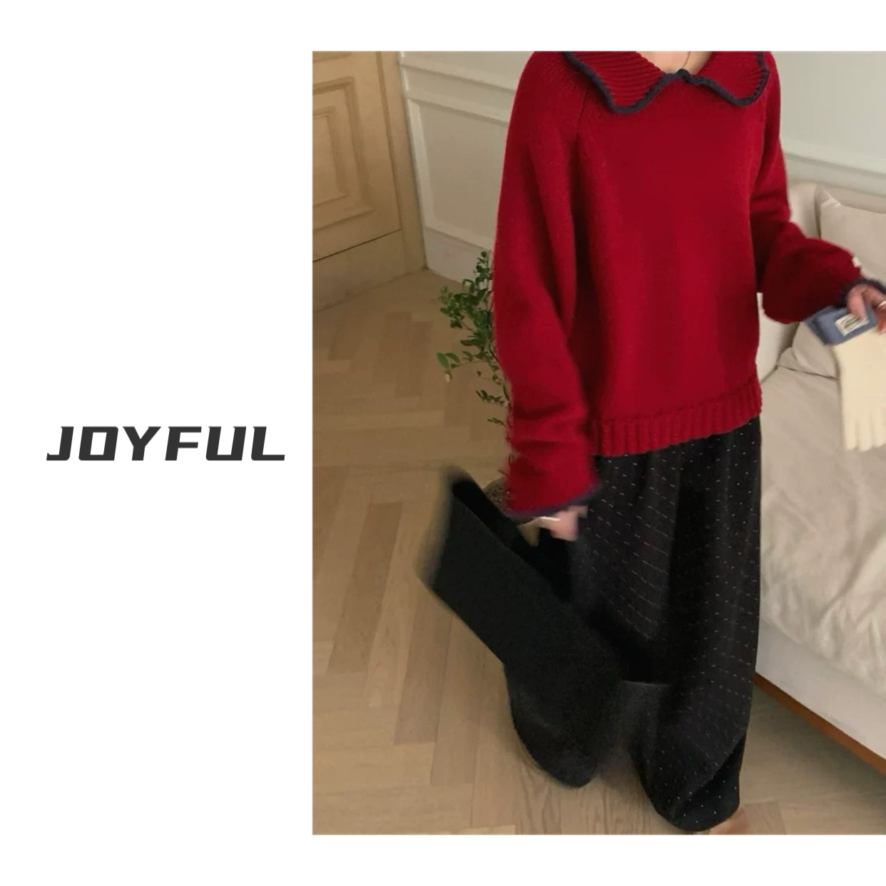 LELE-【我的女孩】秋冬新款节日氛围感翻领毛衣套头ins宽松撞色