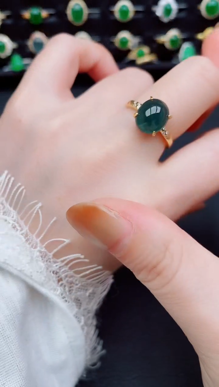 【闪购商品】翡翠戒指银S925镶嵌天然a货翡翠47