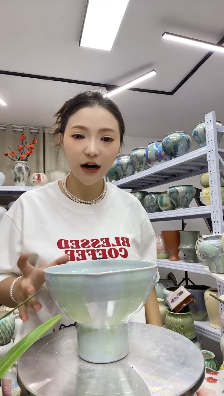 直播间9.14精选陶瓷花盆-高:14 ；口:19