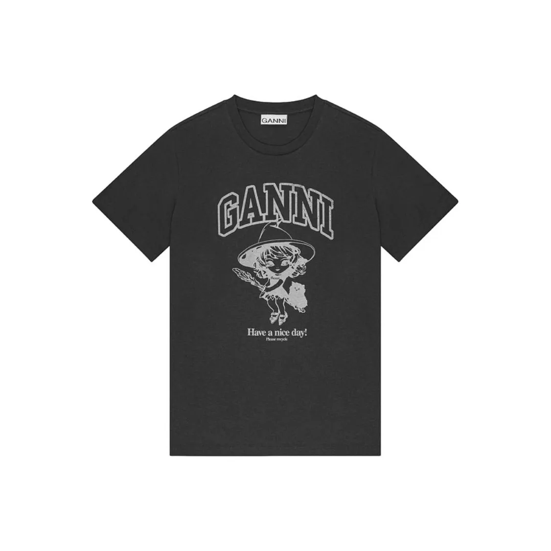 未使用  GANNI SS25 可爱女巫图案宽松短袖 T恤 女款幻影黑 ZC