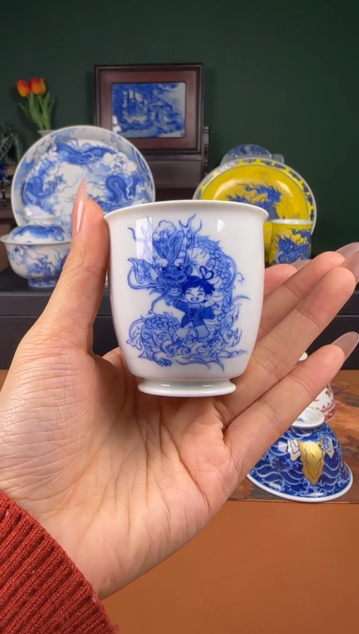 【闪购商品】杯景雨工坊 青花 龙纹 杯杯 