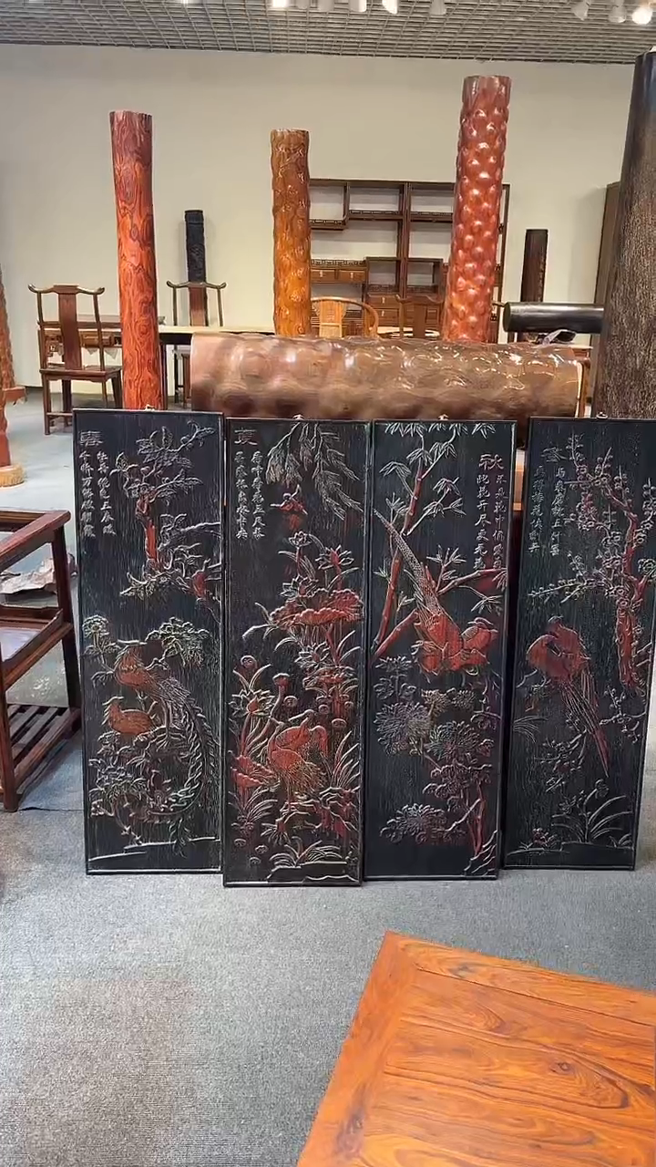木木雕款广**木春夏秋冬挂扁