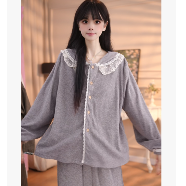 【柔逸云裳】羊密绒女大码翻领家居服长袖常规款睡衣舒适家居服WQN