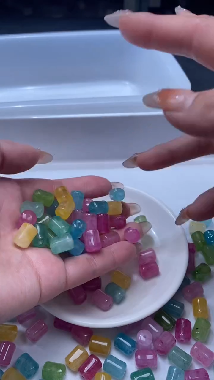 颈饰未镶嵌水晶w3483小灯泡彩虹碧玺管珠12*8mm*10颗