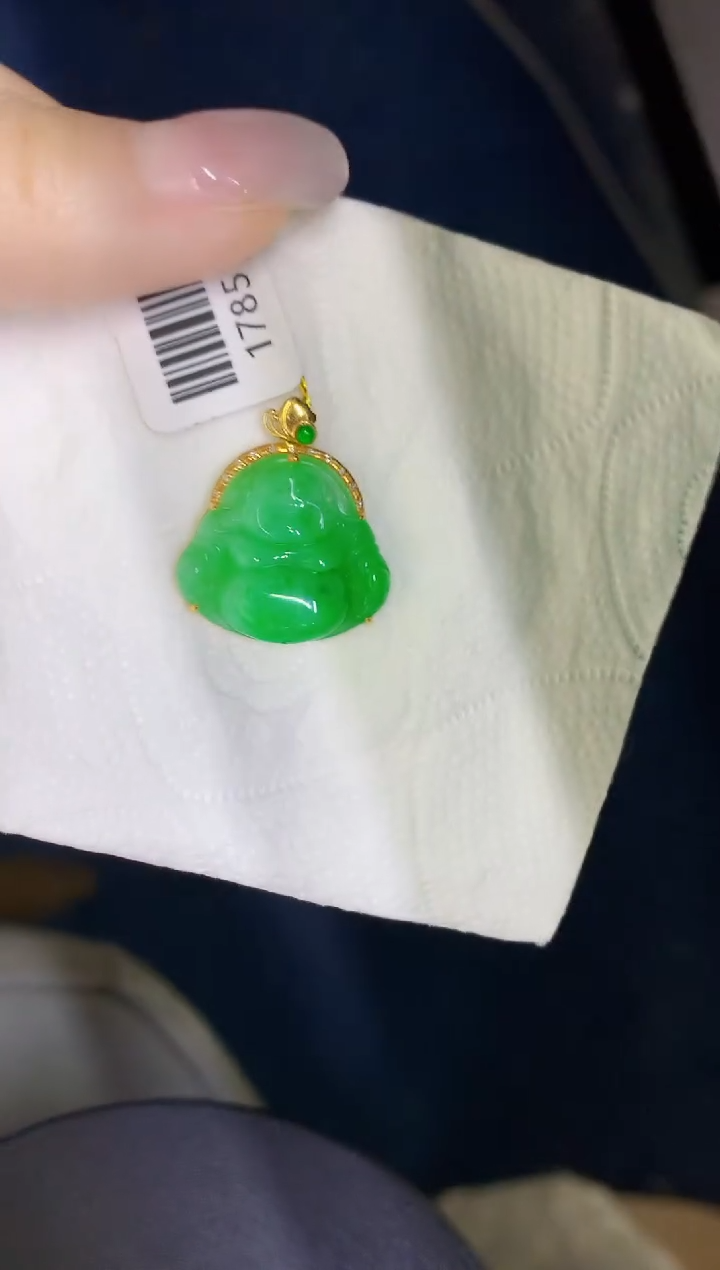 颈饰18K金镶嵌翡翠缅甸天然翡翠A货