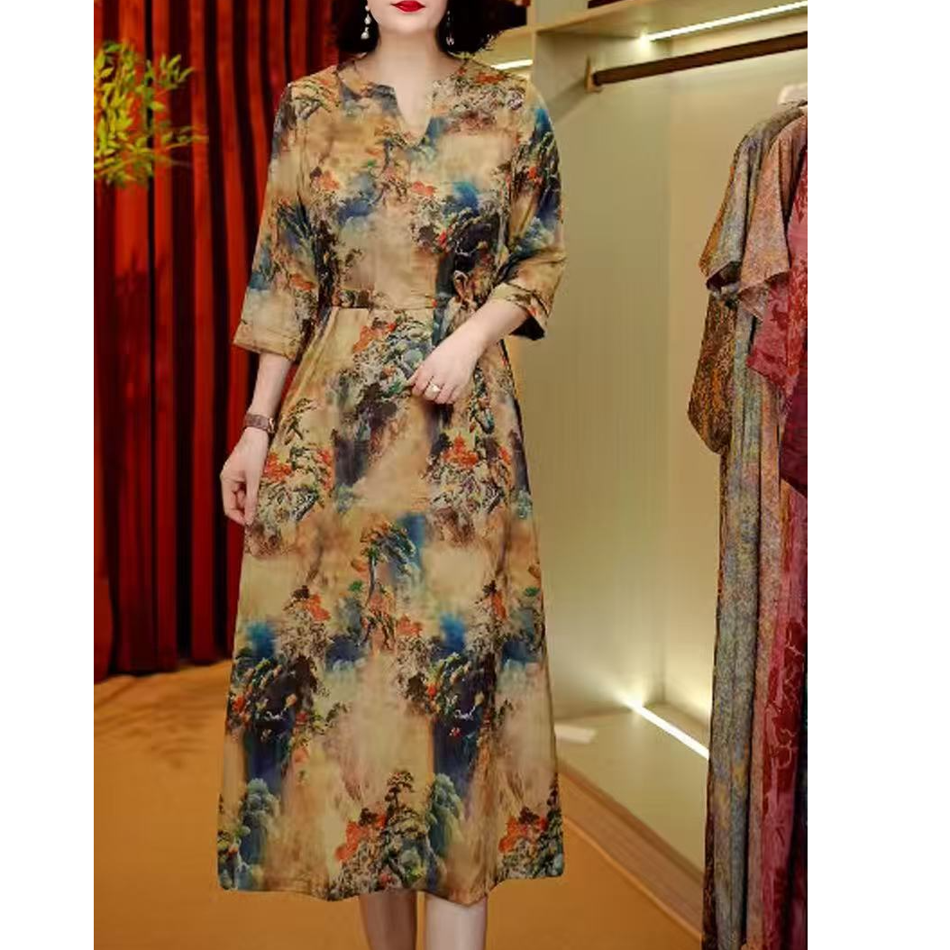 163【清】百搭时尚简约休闲显瘦遮肉减龄连衣裙