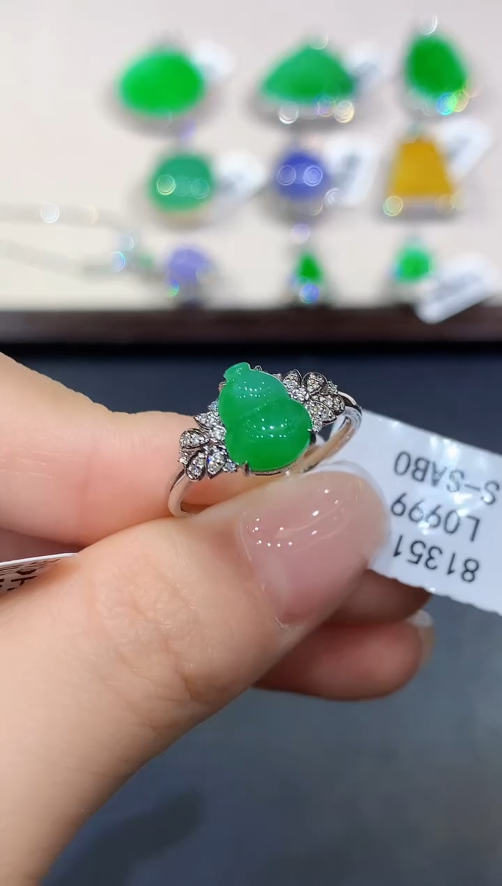 翡翠戒指18K金镶嵌L0999多样性发其一