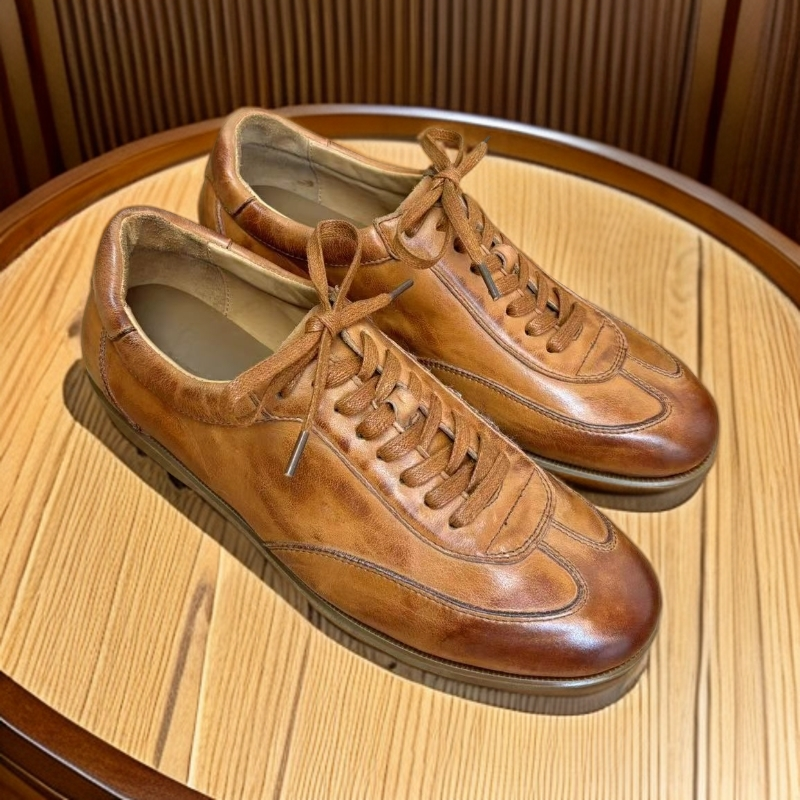 男士棕色做旧复古休闲男皮鞋8孔系带时尚百搭透气软底英伦真皮