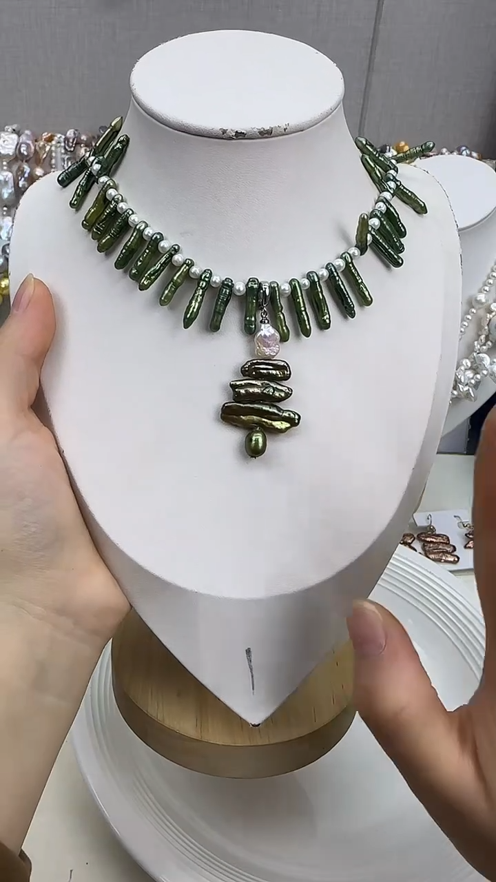 颈饰银S925镀金镶嵌淡水珍珠1