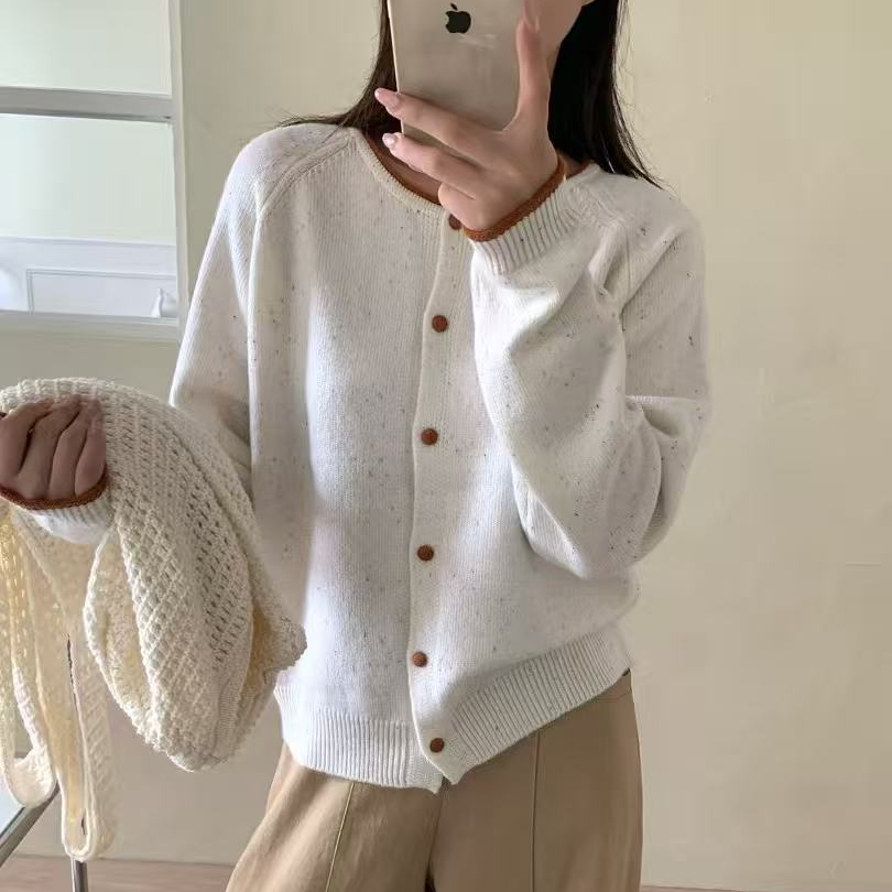 韩系穿搭圆领毛衣外套女2025新款时尚宽松针织开衫高级感上衣4624