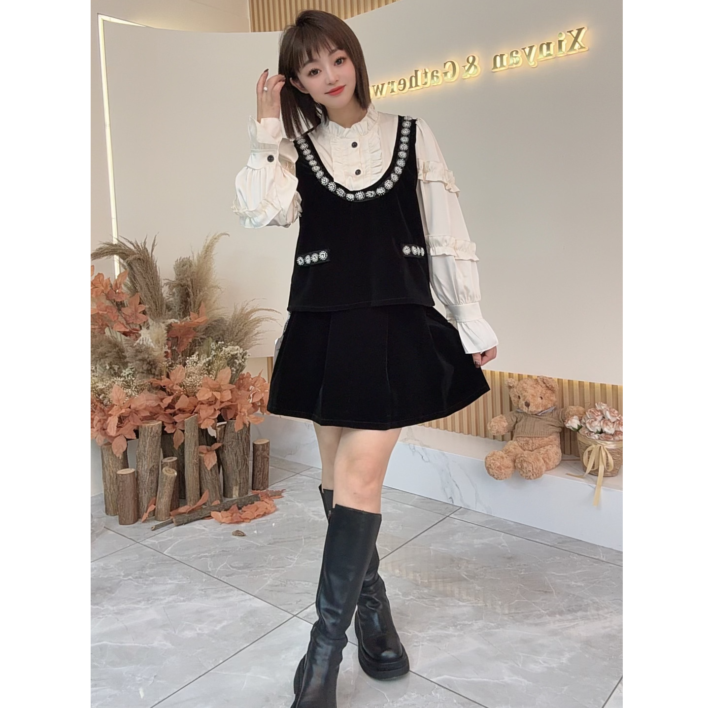 【鑫焱甄选】2025秋季常规针织潮牌女装时尚风蕾丝法式套装