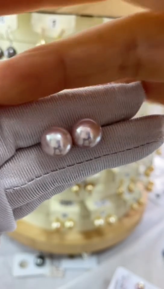 银S925镶嵌耳饰淡水珍珠9-10mm