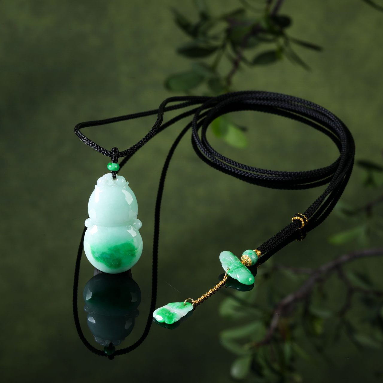 【意婵】《幸予》18k金天然缅A老翡翠精雕葫芦项链-916310