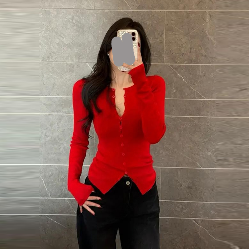 【圣诞氛围】针织衫薄长袖V领纯欲风2025秋冬新款简约时尚女士打底