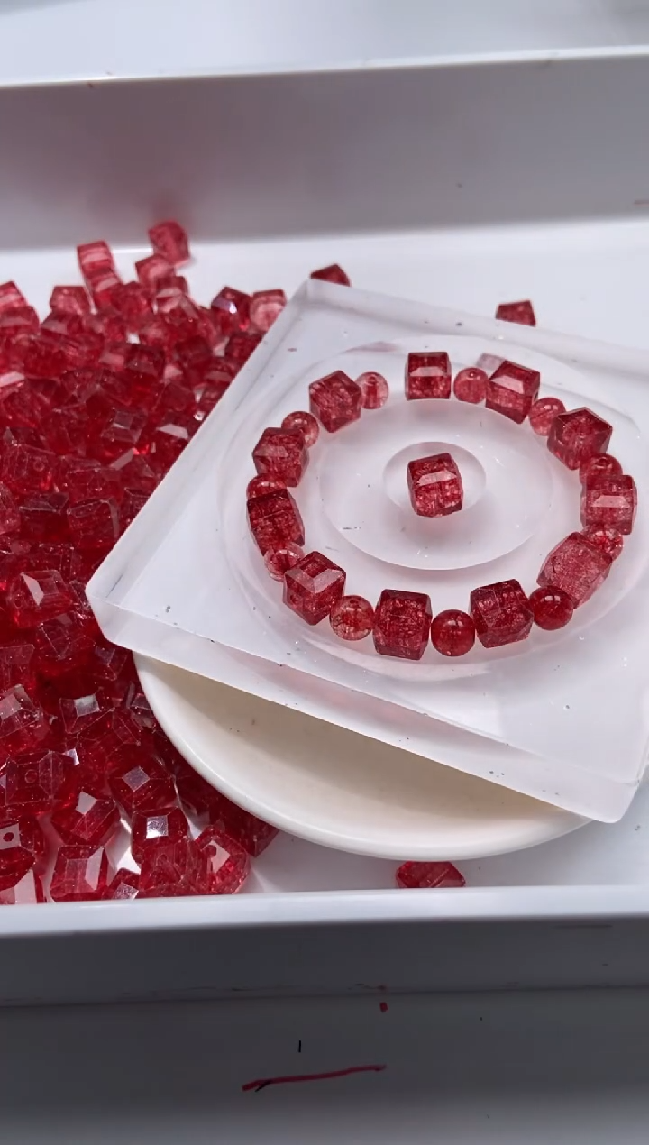 颈饰未镶嵌水晶W3185-红色碧玺方糖10mm*10颗