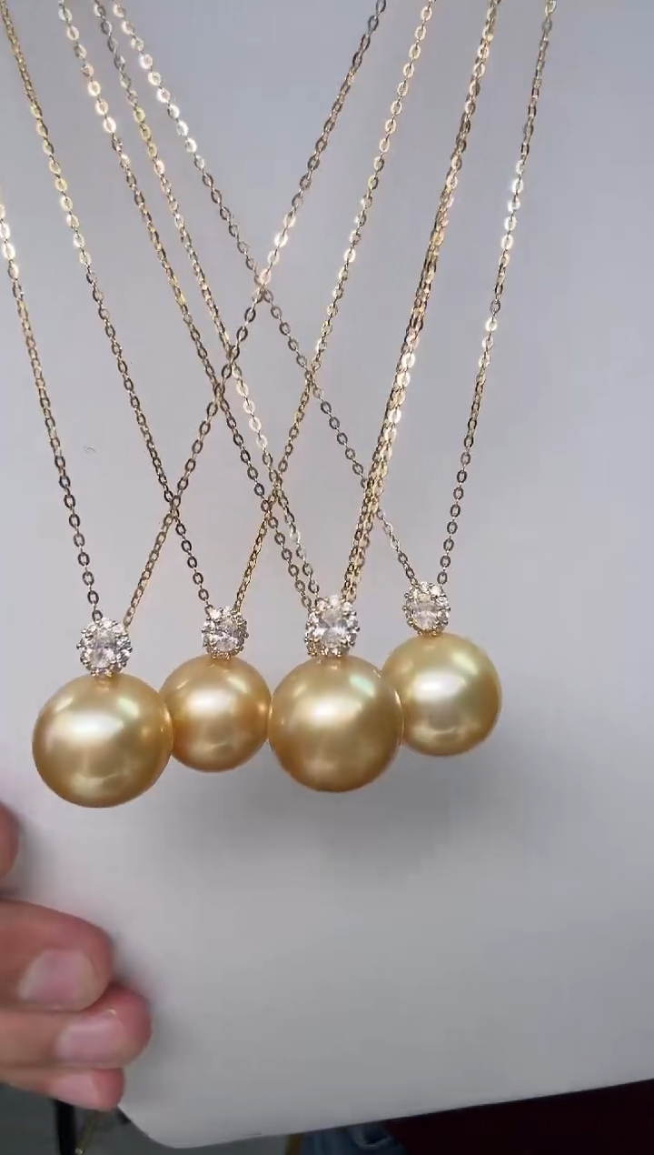 银S925镶嵌吊坠(赠链)海水珍珠海水南洋金珠吊坠拍一发一