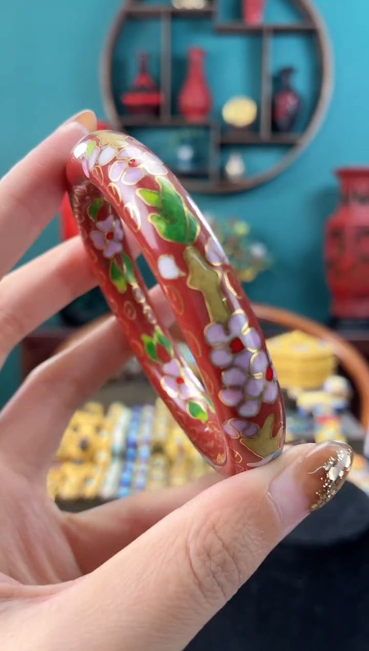  非遗手工景泰蓝镯子砖红色