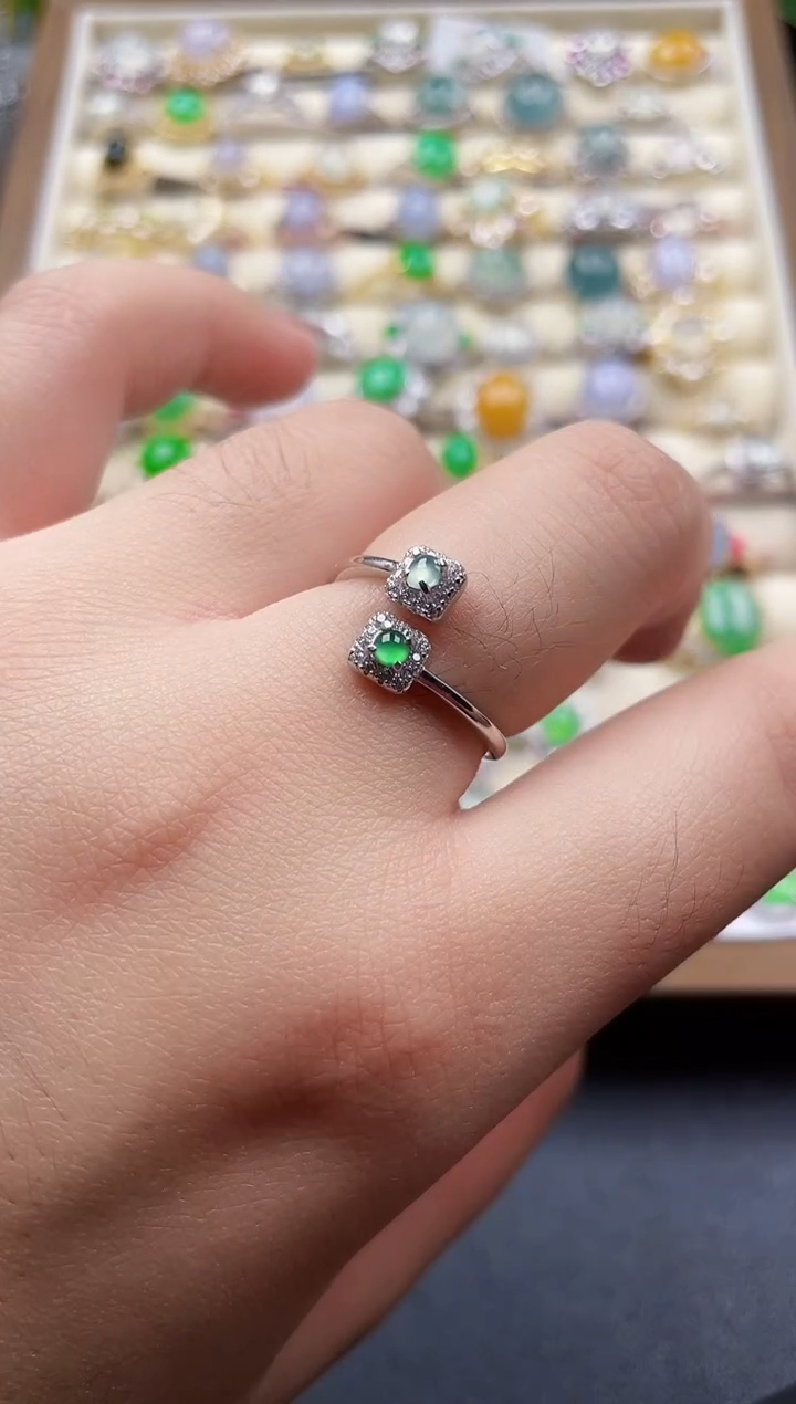 银S925镶嵌戒指翡翠1