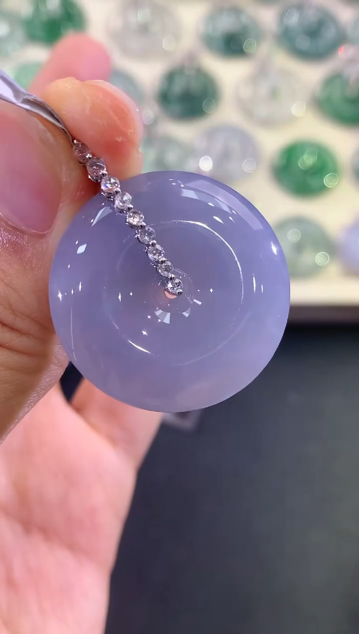 翡翠18K金镶嵌吊坠(不含链)B109紫色有色差