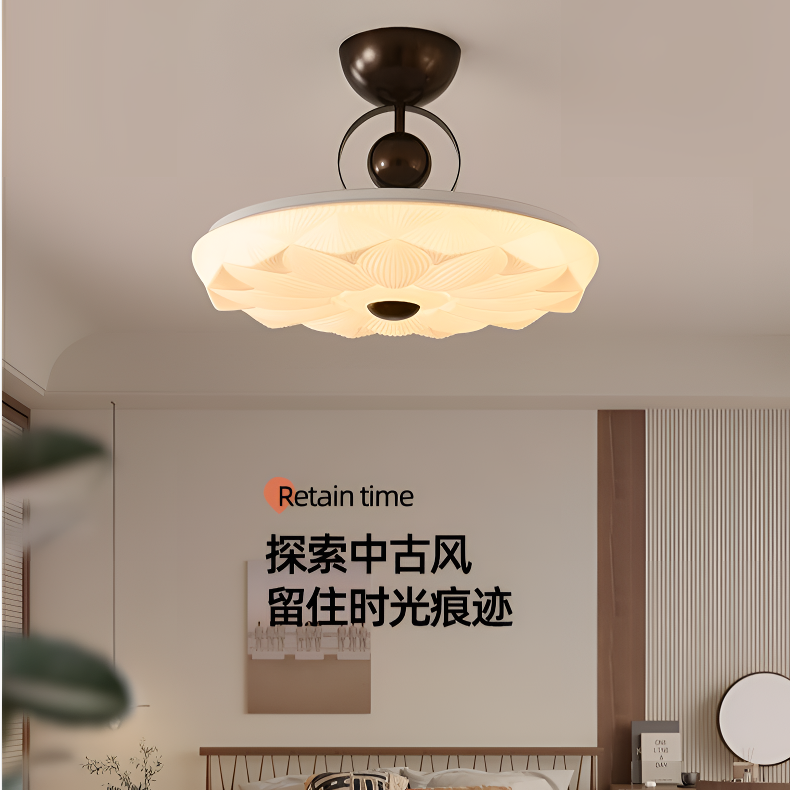 卧室灯中古风吸顶灯简约创意设计儿童房圆形护眼奶油风主卧房间灯
