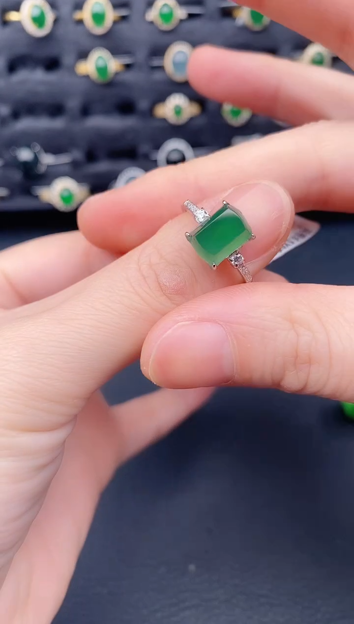 银S925镶嵌戒指翡翠天然a货翡翠147